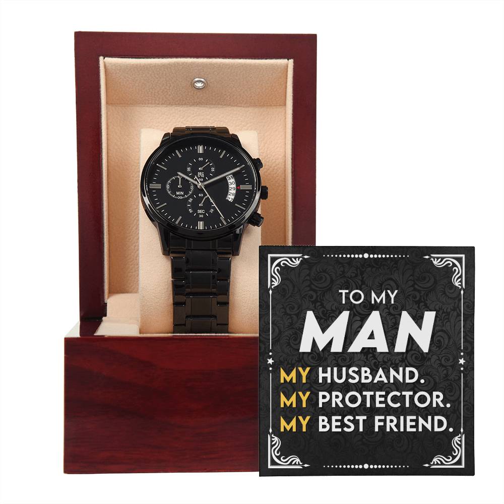Birthday Gift For Husband - Anniversary Gift For Husband - Stylish Black Chronograph Watch