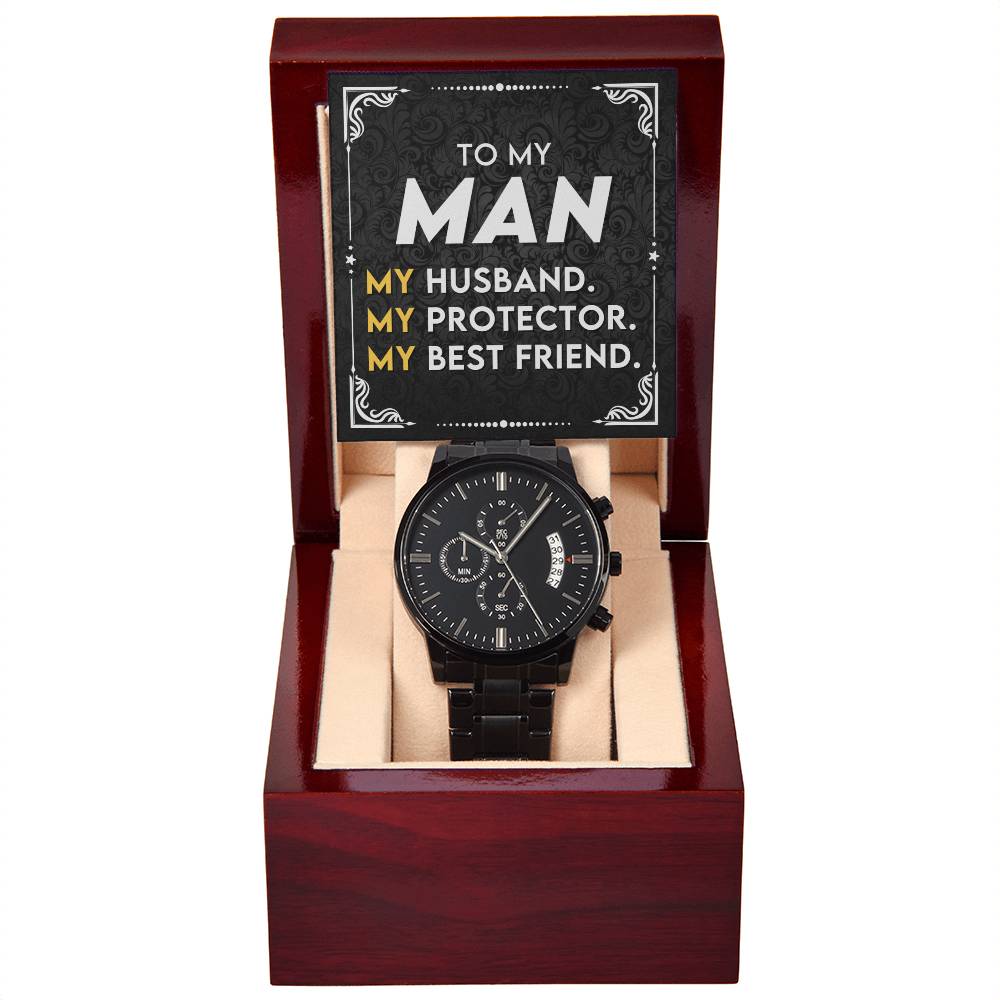 Birthday Gift For Husband - Anniversary Gift For Husband - Stylish Black Chronograph Watch