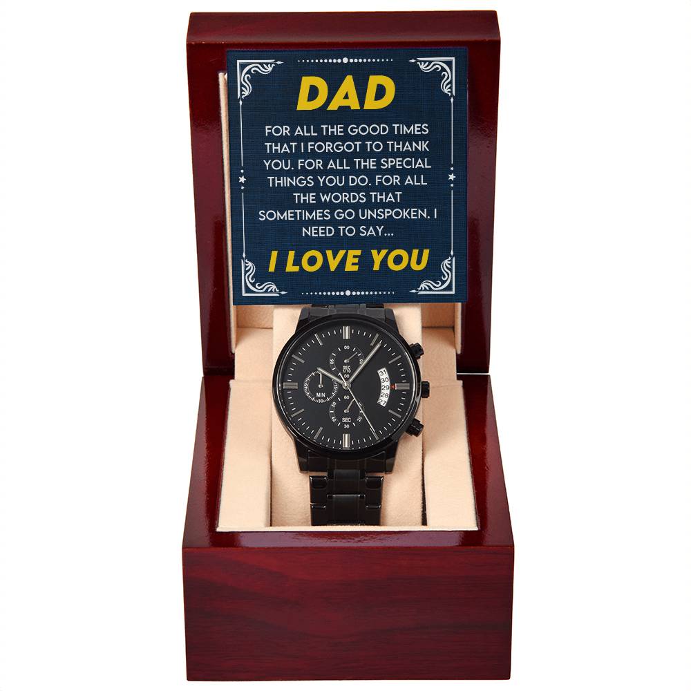 Gift for Dad from Son,Daughter - Birthday,Father's Day,Special Occassion Gift for Daddy - Black Chronograph Watch