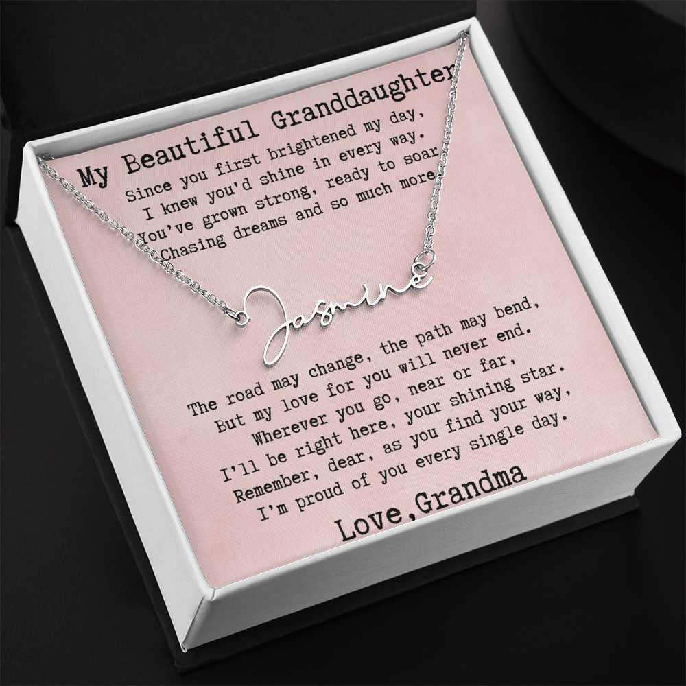 Personalized Birthday Gift for Granddaughter – Custom Signature Style Name Necklace – Unique Name Plate Necklace from Grandma