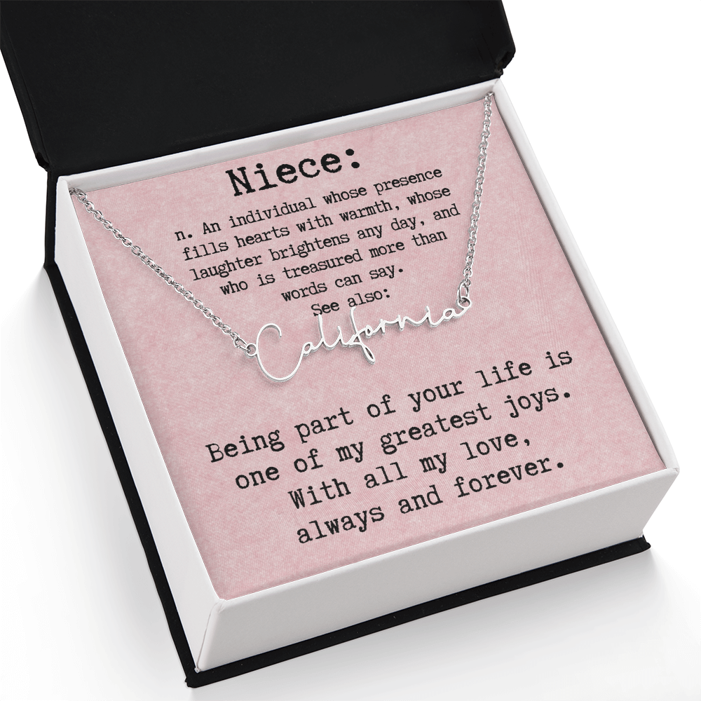 Personalized Birthday Gift for Niece – Custom Signature Style Name Necklace – Unique Name Plate Necklace Birthday Present from Aunt