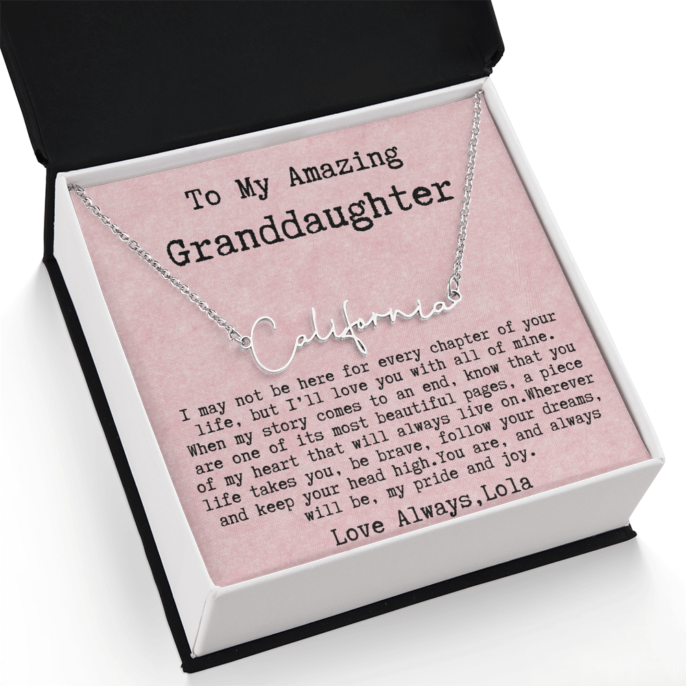 Personalized Birthday Gift for Granddaughter – Custom Signature Style Name Necklace – Unique Name Plate Necklace from Lola