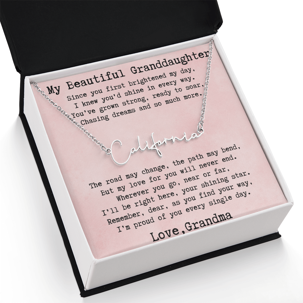 Personalized Birthday Gift for Granddaughter – Custom Signature Style Name Necklace – Unique Name Plate Necklace from Grandma