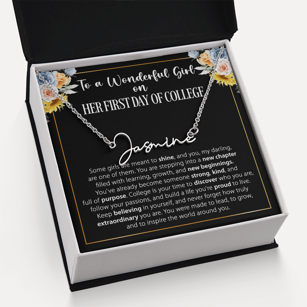 1st Day of College - Signature Style Name Necklace - Custom Gift for Daughter, Granddaughter