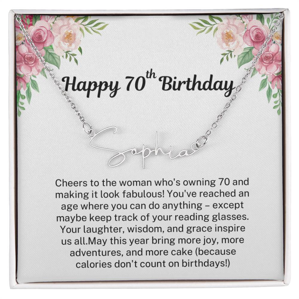 Personalized 70th Birthday Gift for Her - Customizable Signature Style Name Necklace
