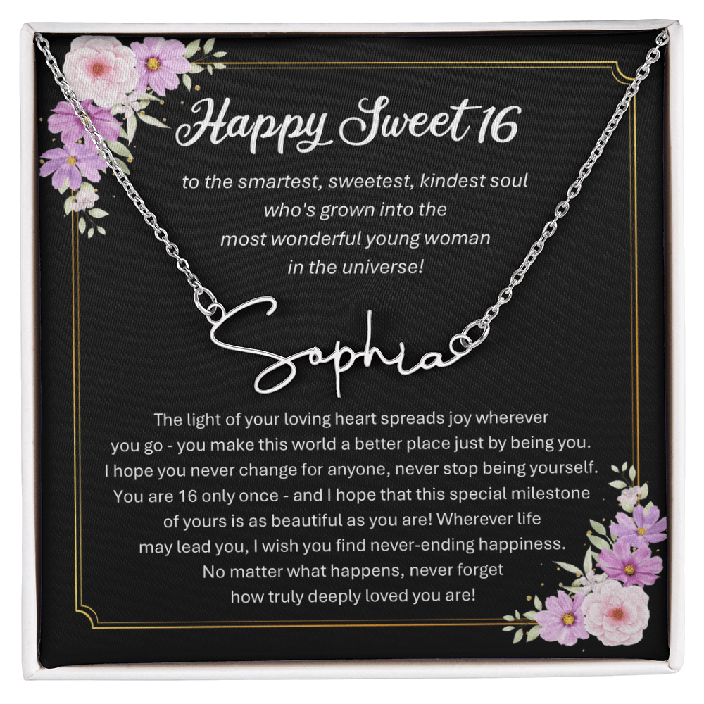 Personalized Sweet 16 Birthday Gift – Custom Signature Style Name Necklace – Unique Name Plate Necklace for Granddaughter from Grandma or Daughter from Mom