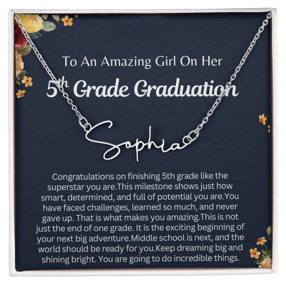 Personalized 5th Grade Graduation Gift, Signature Style Name necklace for Her