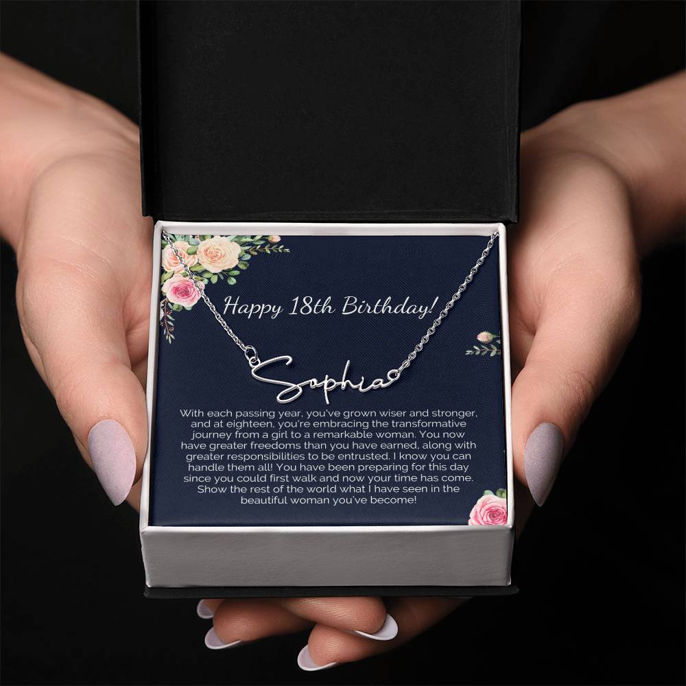 Personalized 18th Birthday Gift for Her - Customizable Signature Style Name Necklace