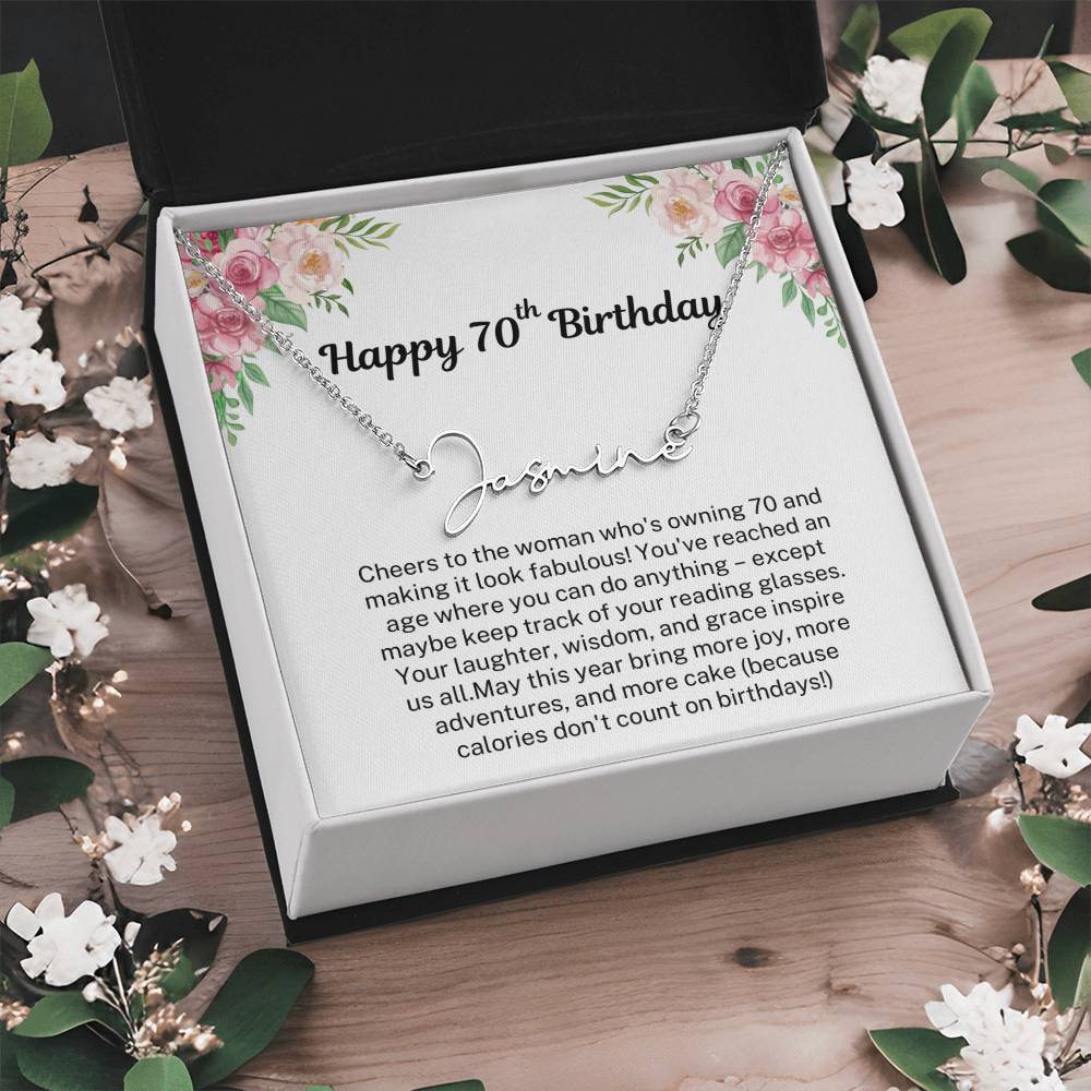 Personalized 70th Birthday Gift for Her - Customizable Signature Style Name Necklace