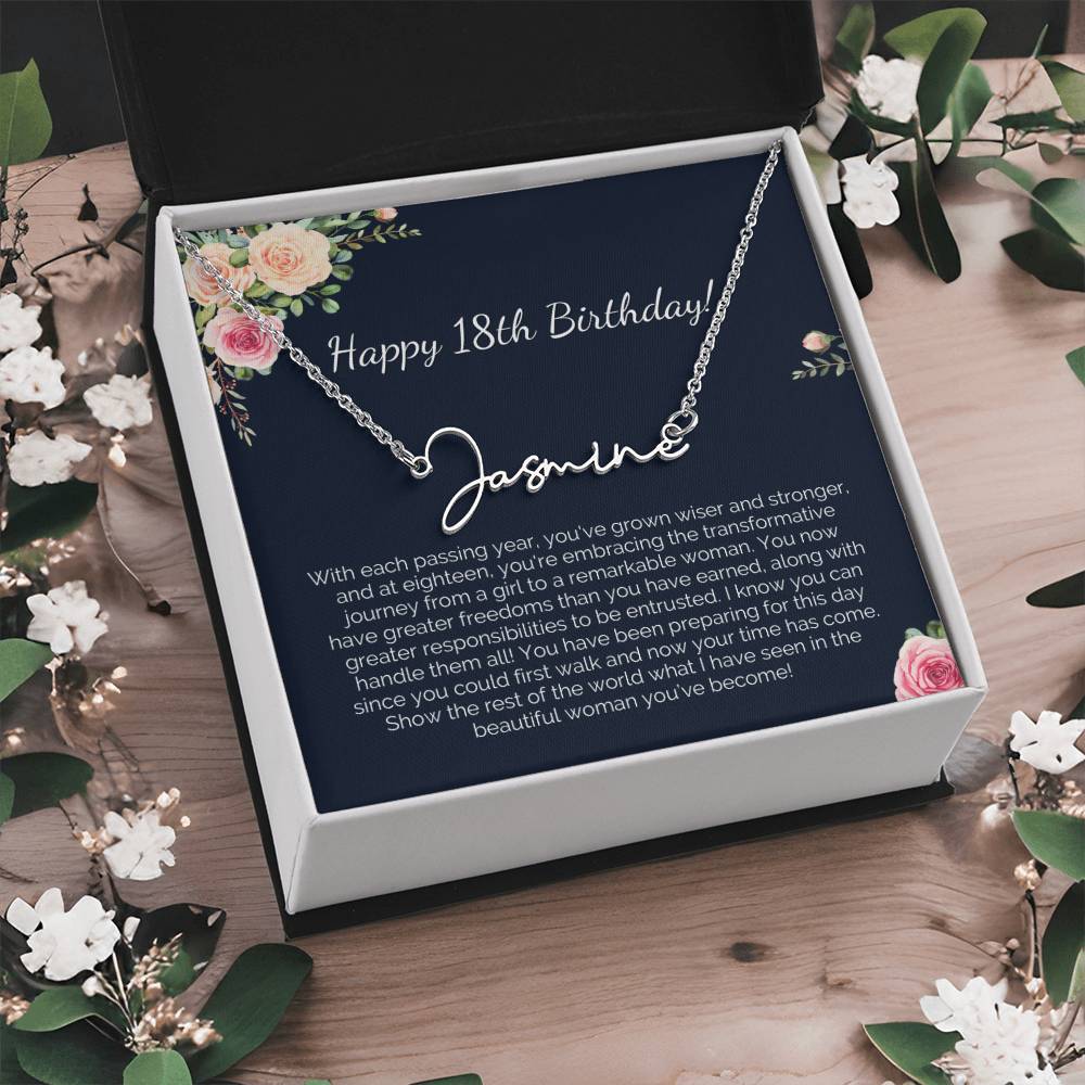 Personalized 18th Birthday Gift for Her - Customizable Signature Style Name Necklace