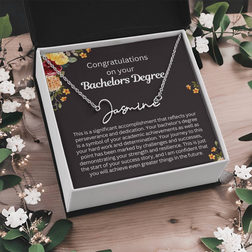 Personalized Bachelors Degree Graduation Gift - Customizable Signature Style Name Necklace