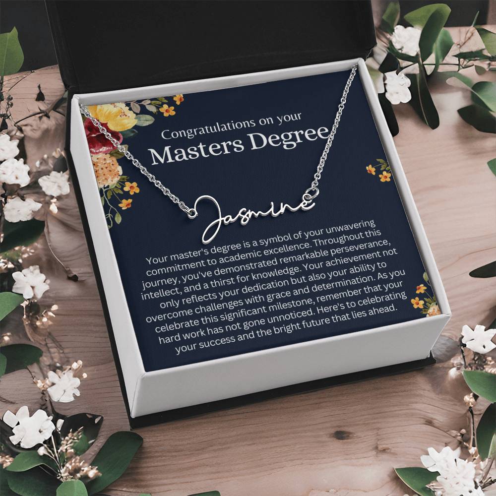 Personalized Masters Degree Gift for Her - Customizable Signature Style Name Necklace