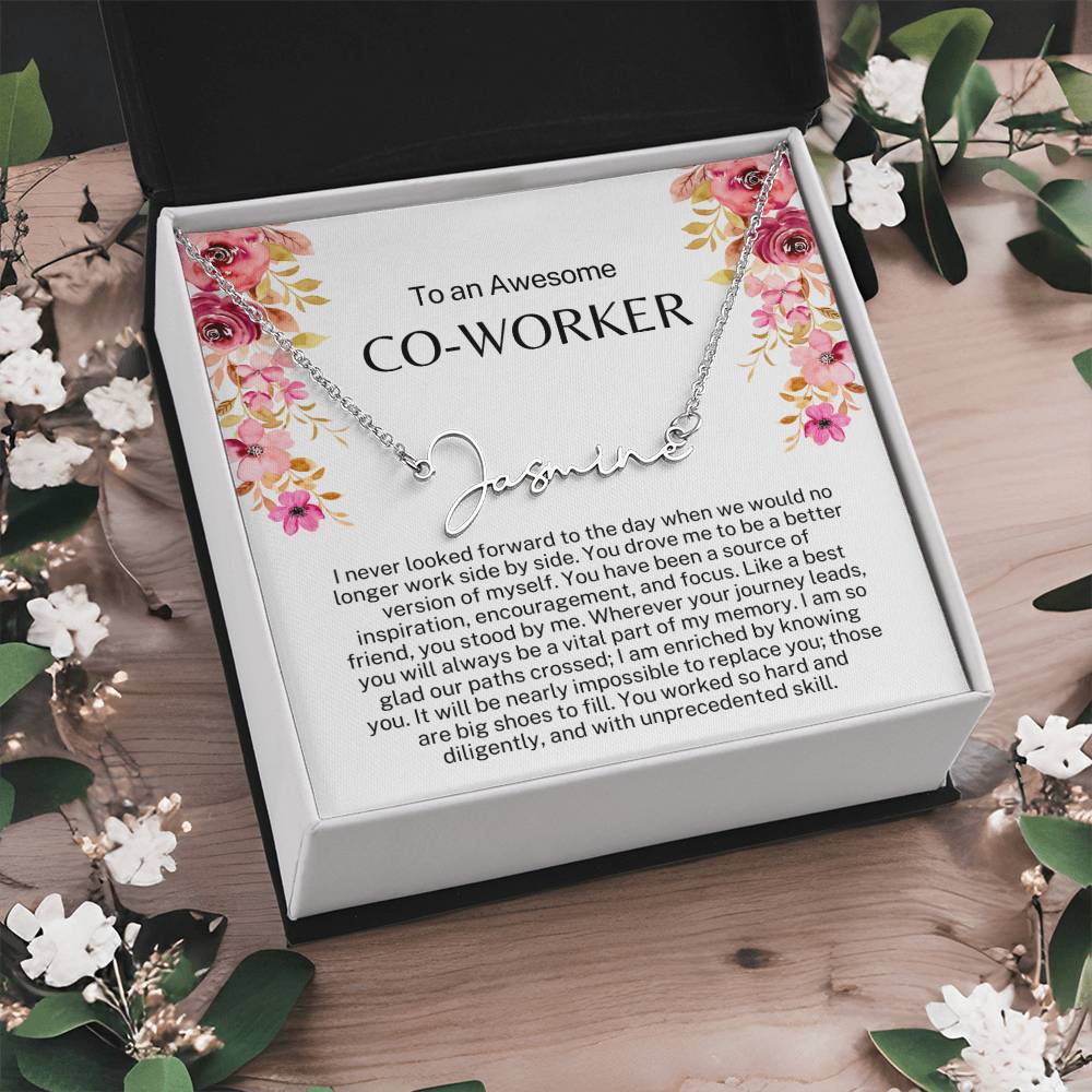 Personalized Retirement Gift for Co-worker - Customizable Signature Style Name Necklace