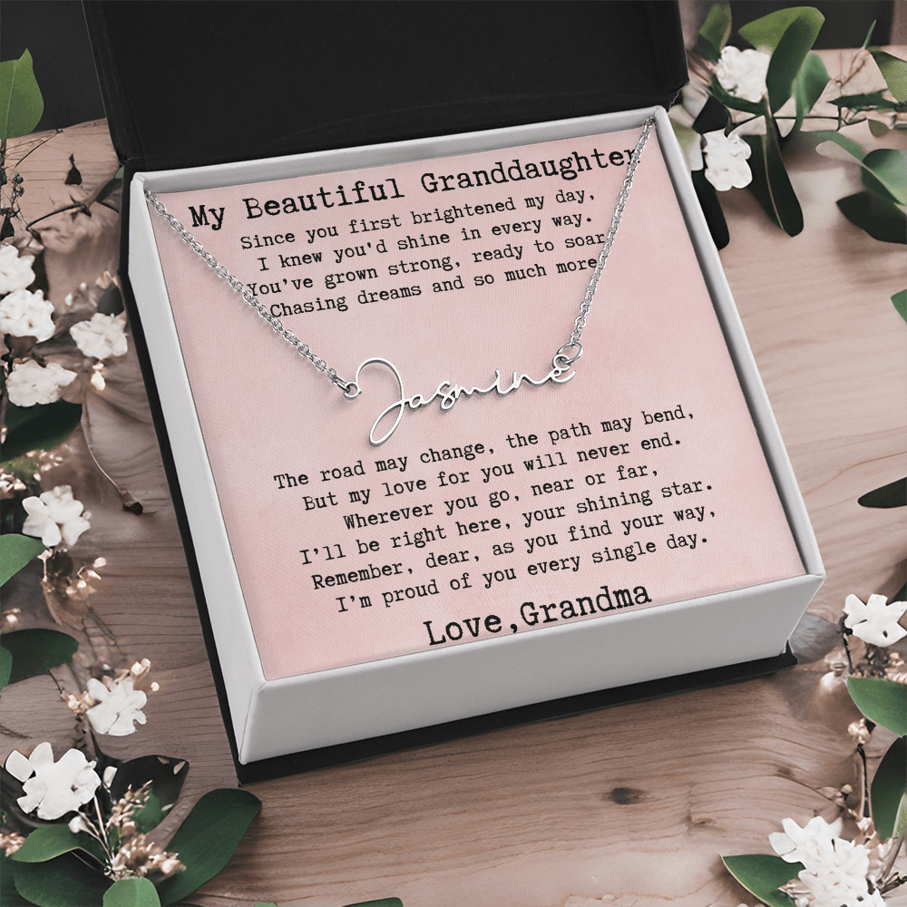 Personalized Birthday Gift for Granddaughter – Custom Signature Style Name Necklace – Unique Name Plate Necklace from Grandma