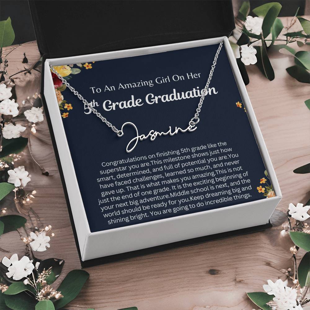 Personalized 5th Grade Graduation Gift, Signature Style Name necklace for Her
