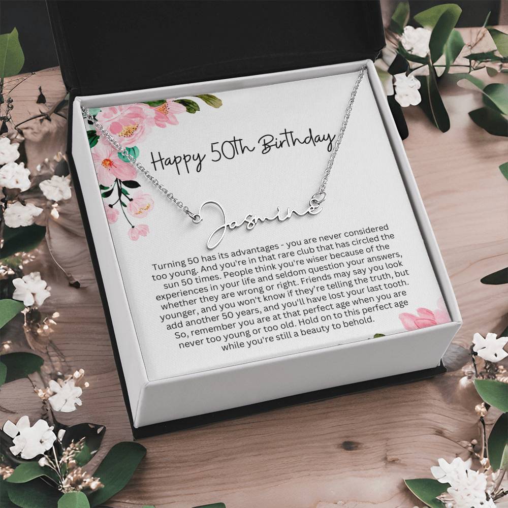 Personalized 50th Birthday Gift for Her - Customizable Signature Style Name Necklace