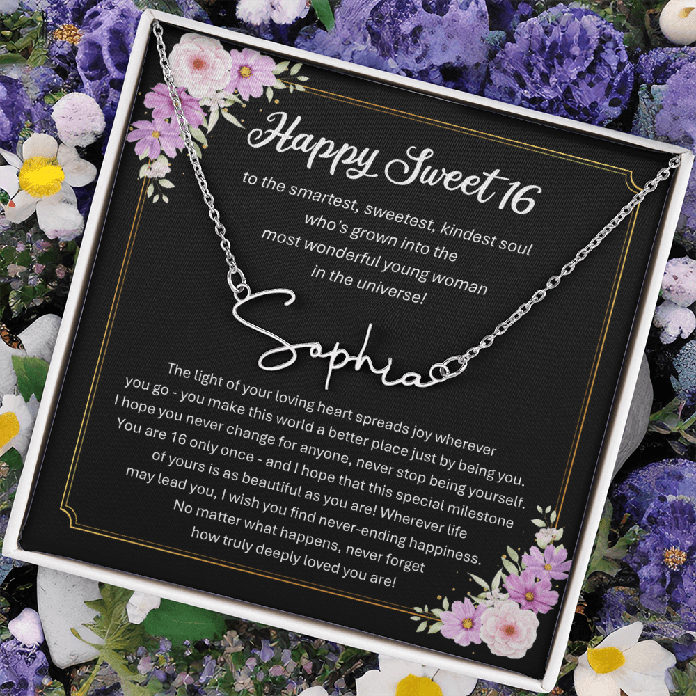 Personalized Sweet 16 Birthday Gift – Custom Signature Style Name Necklace – Unique Name Plate Necklace for Granddaughter from Grandma or Daughter from Mom