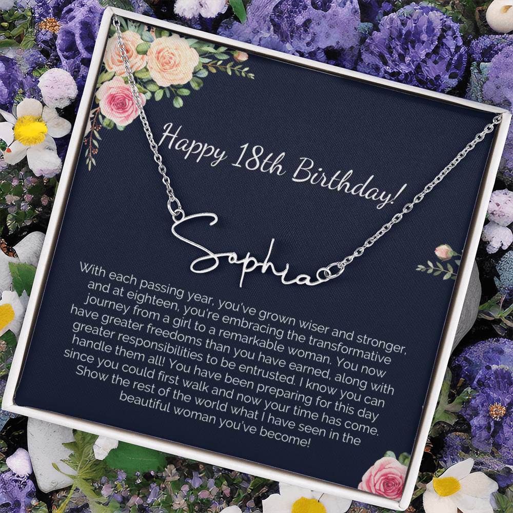 Personalized 18th Birthday Gift for Her - Customizable Signature Style Name Necklace
