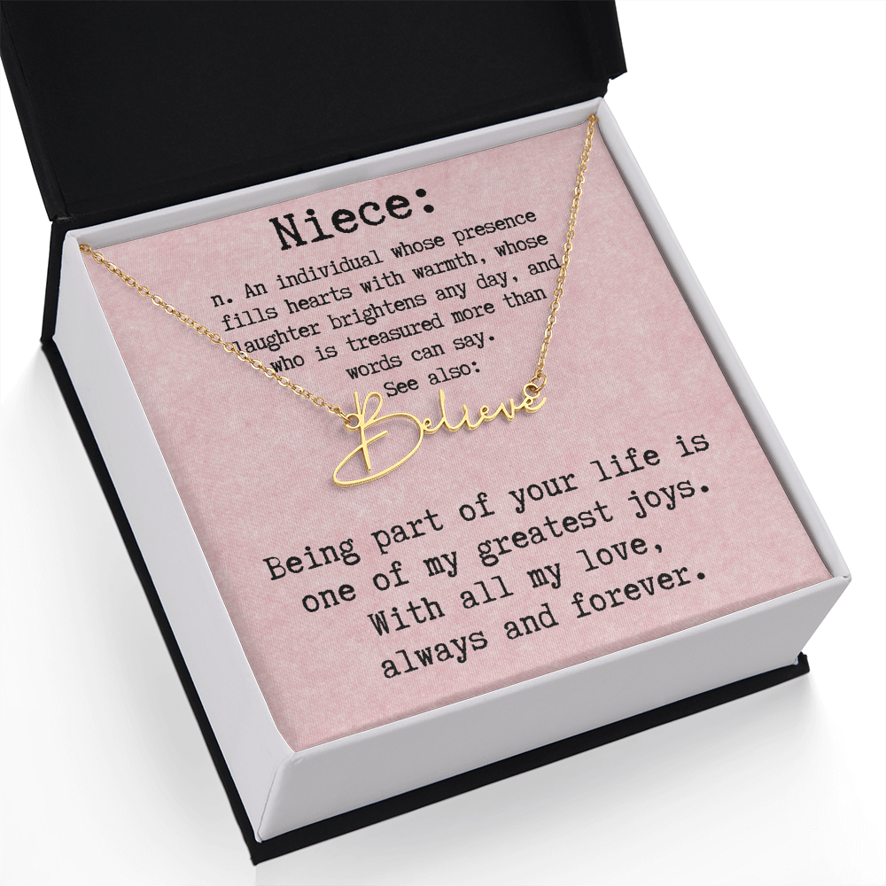 Personalized Birthday Gift for Niece – Custom Signature Style Name Necklace – Unique Name Plate Necklace Birthday Present from Aunt