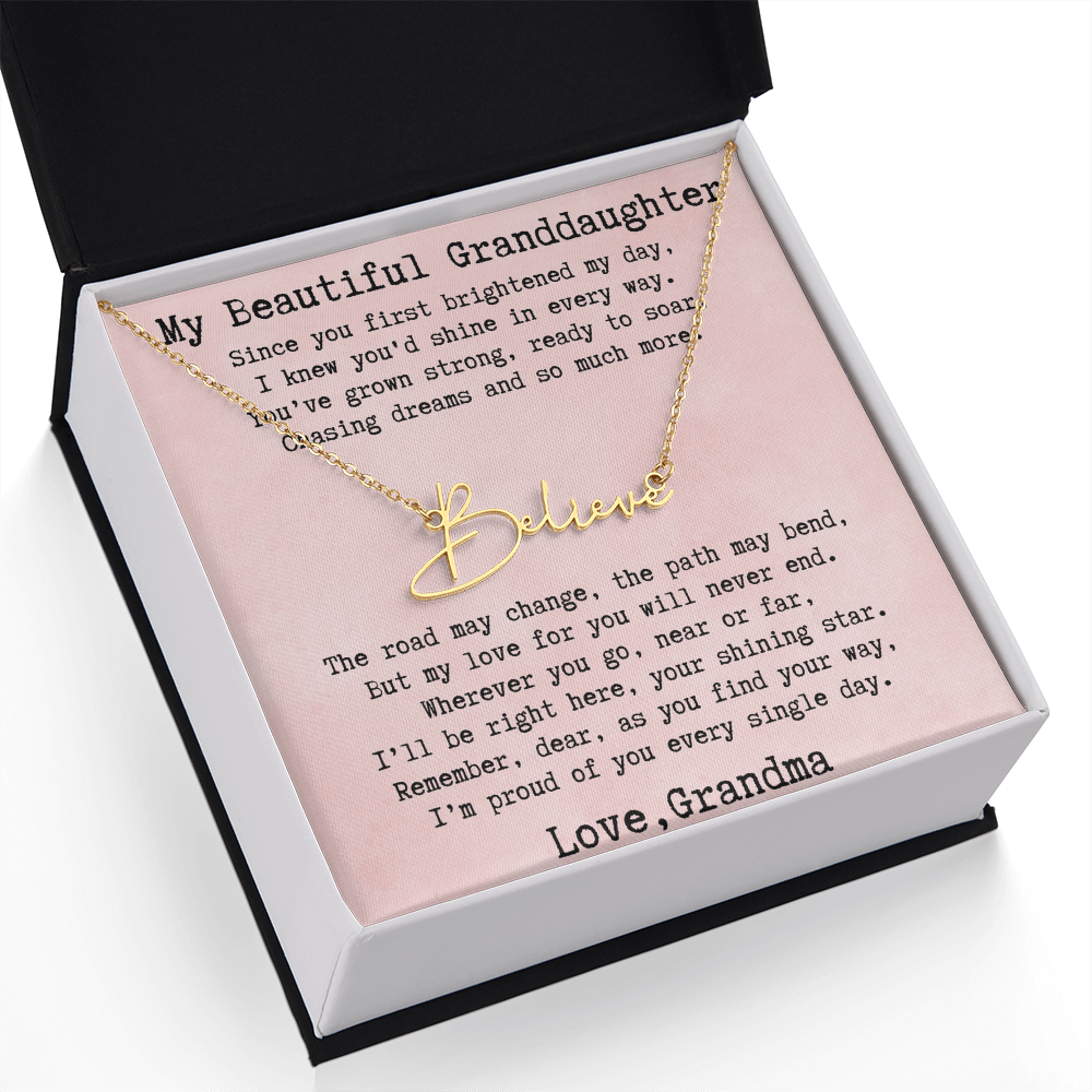 Personalized Birthday Gift for Granddaughter – Custom Signature Style Name Necklace – Unique Name Plate Necklace from Grandma