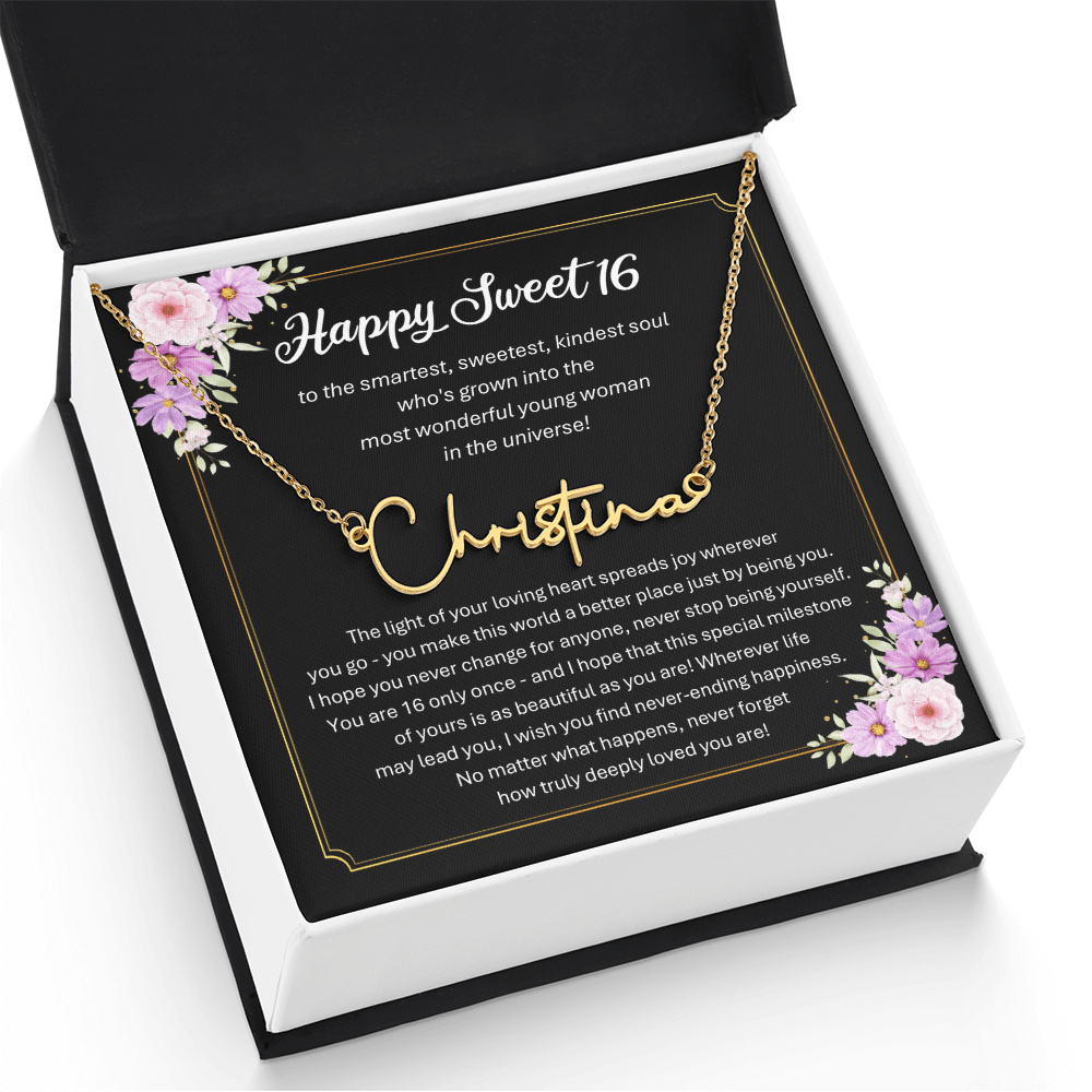Personalized Sweet 16 Birthday Gift – Custom Signature Style Name Necklace – Unique Name Plate Necklace for Granddaughter from Grandma or Daughter from Mom