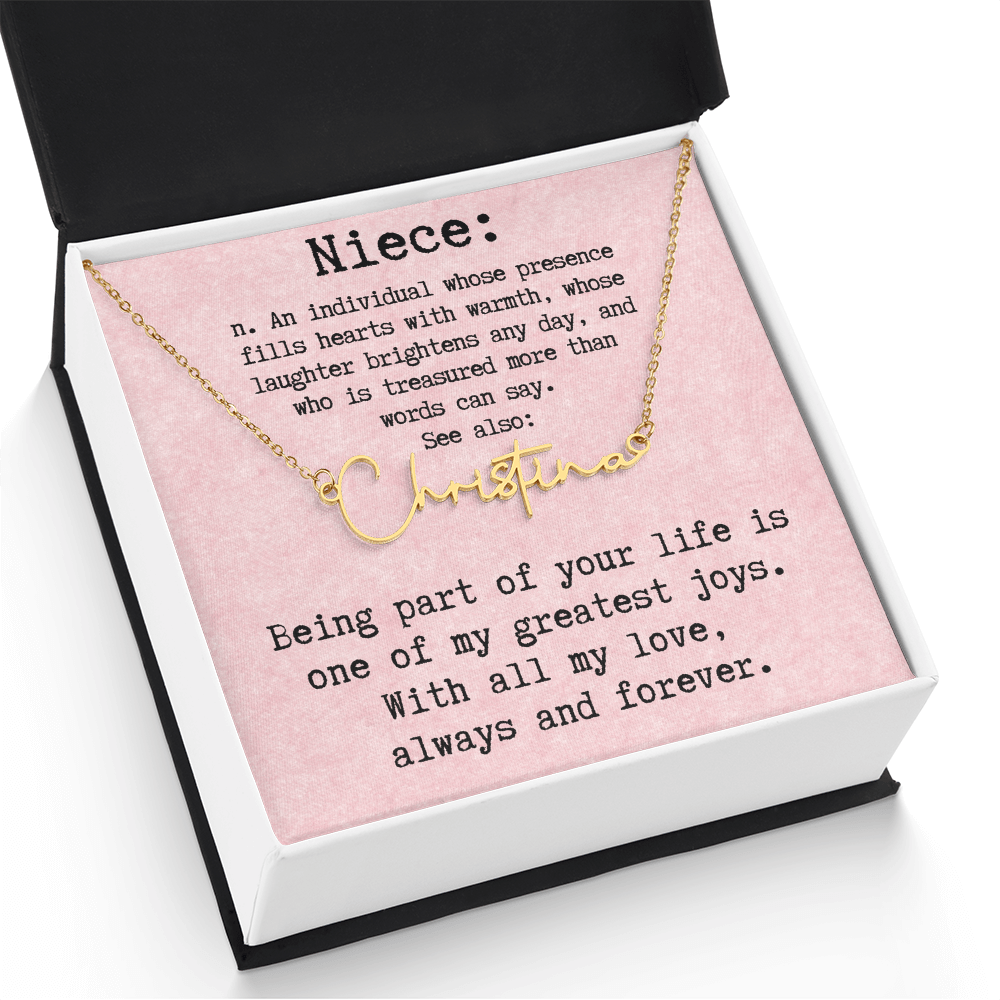 Personalized Birthday Gift for Niece – Custom Signature Style Name Necklace – Unique Name Plate Necklace Birthday Present from Aunt