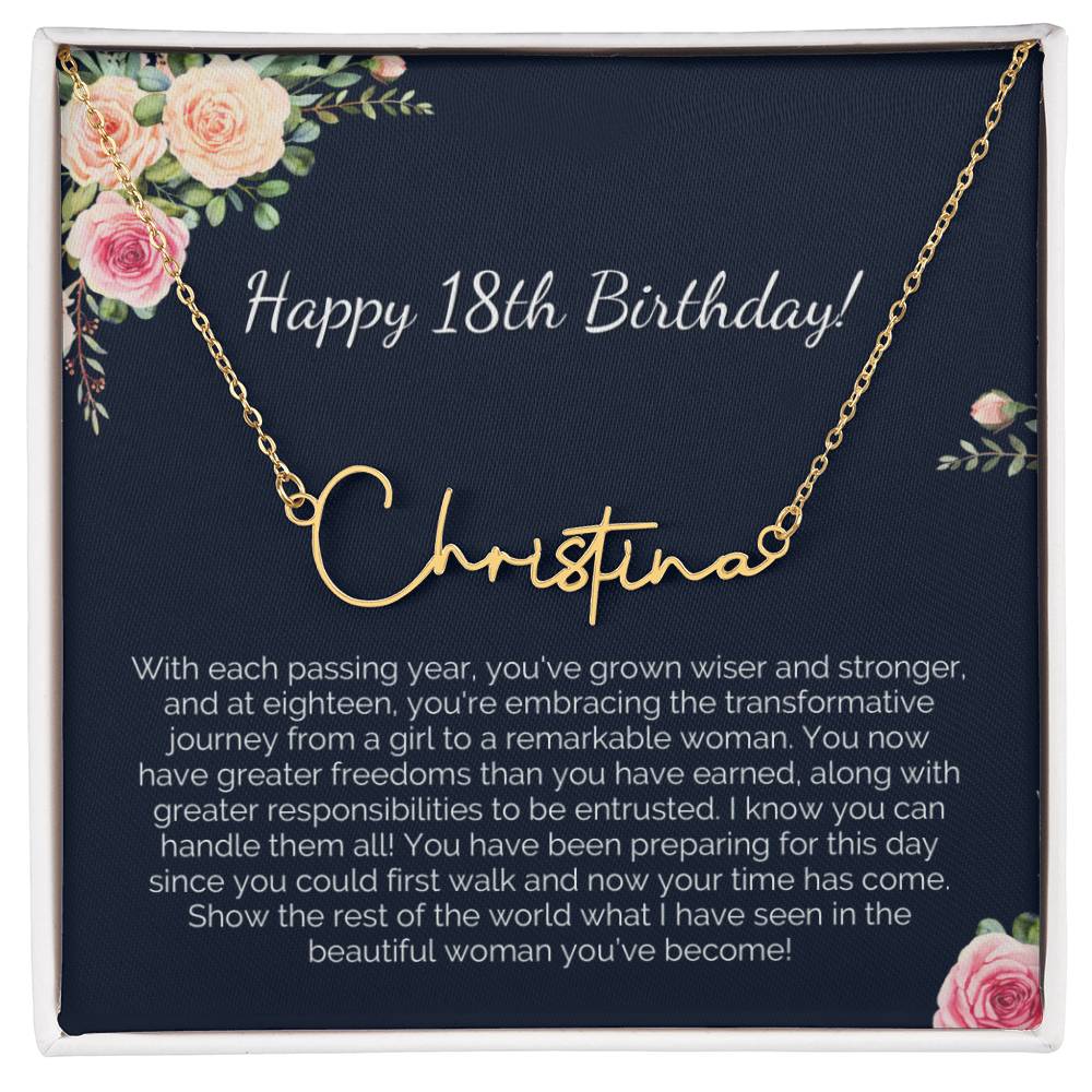Personalized 18th Birthday Gift for Her - Customizable Signature Style Name Necklace