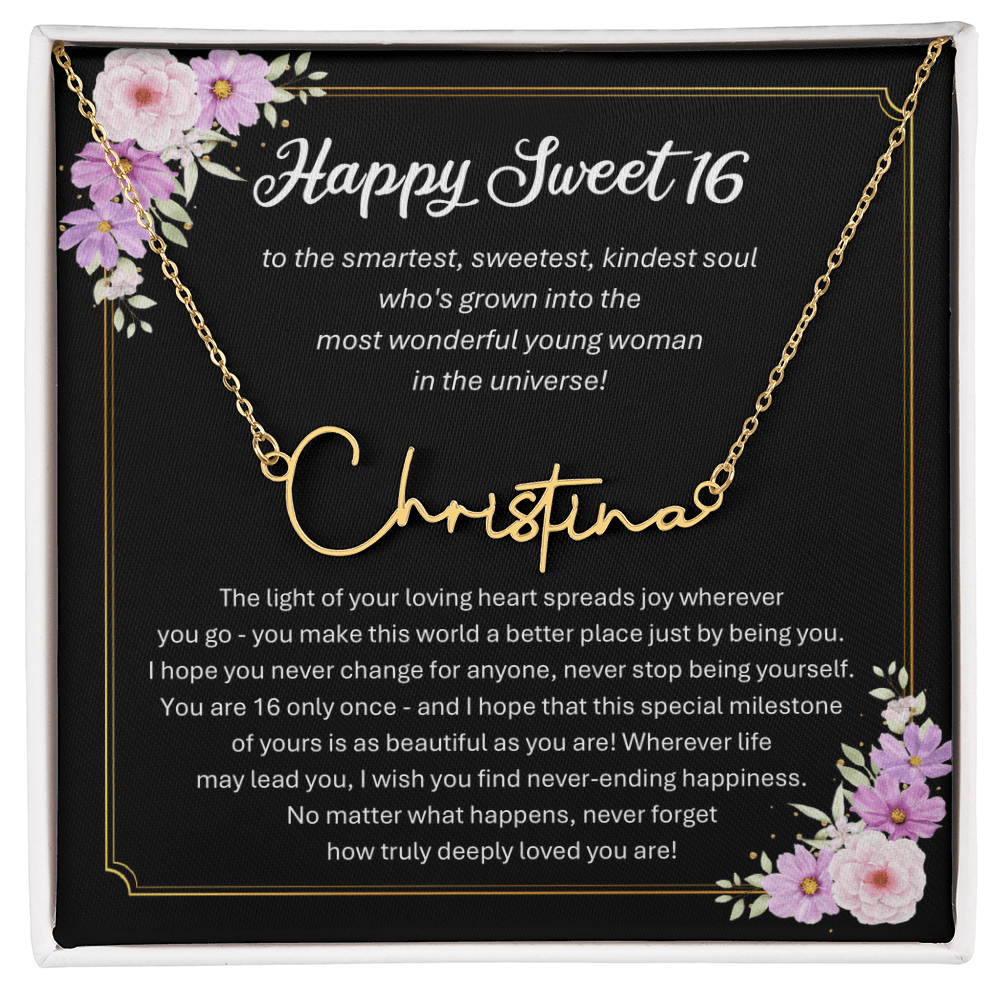 Personalized Sweet 16 Birthday Gift – Custom Signature Style Name Necklace – Unique Name Plate Necklace for Granddaughter from Grandma or Daughter from Mom