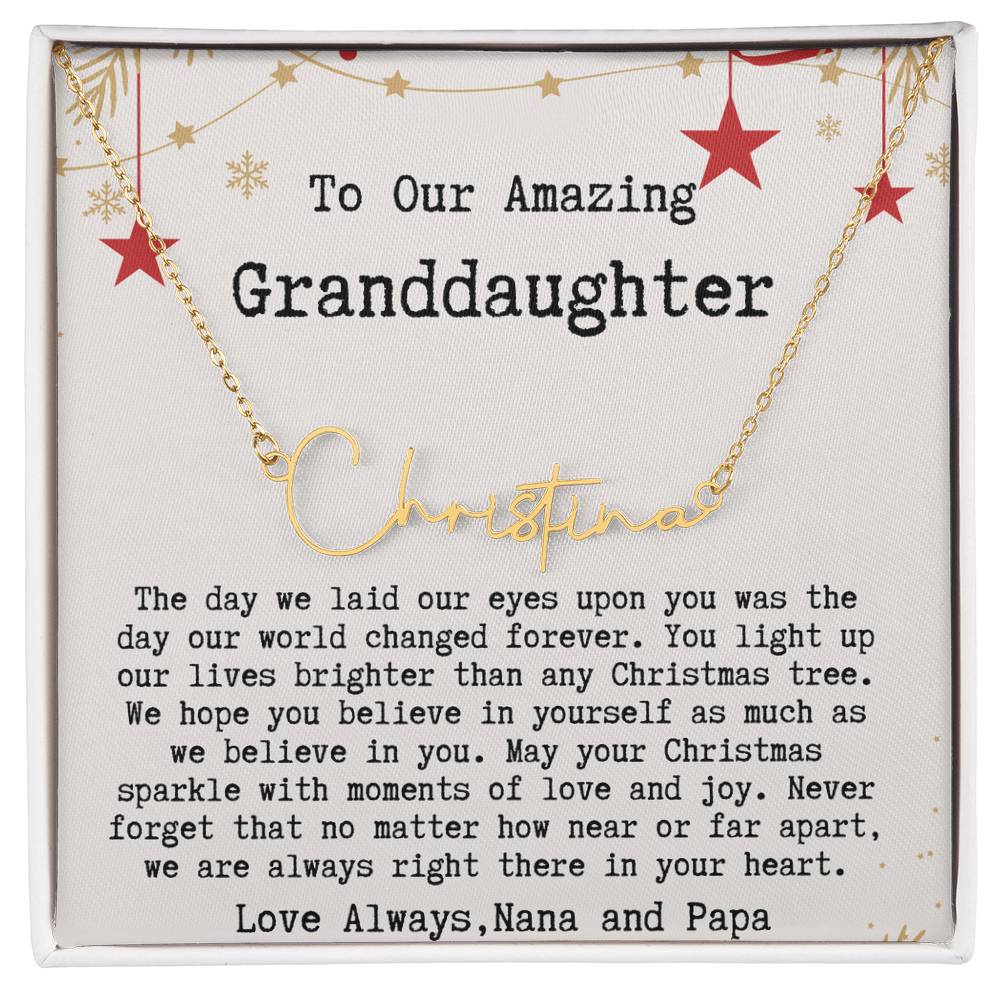 Personalized Christmas Gift from Nana & Papa to Granddaughter - Signature Style Name Necklace