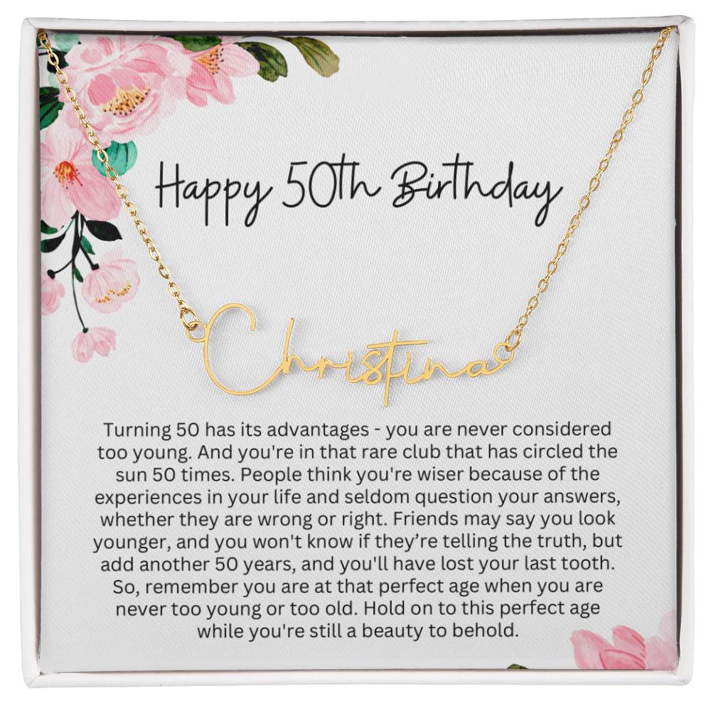 Personalized 50th Birthday Gift for Her - Customizable Signature Style Name Necklace