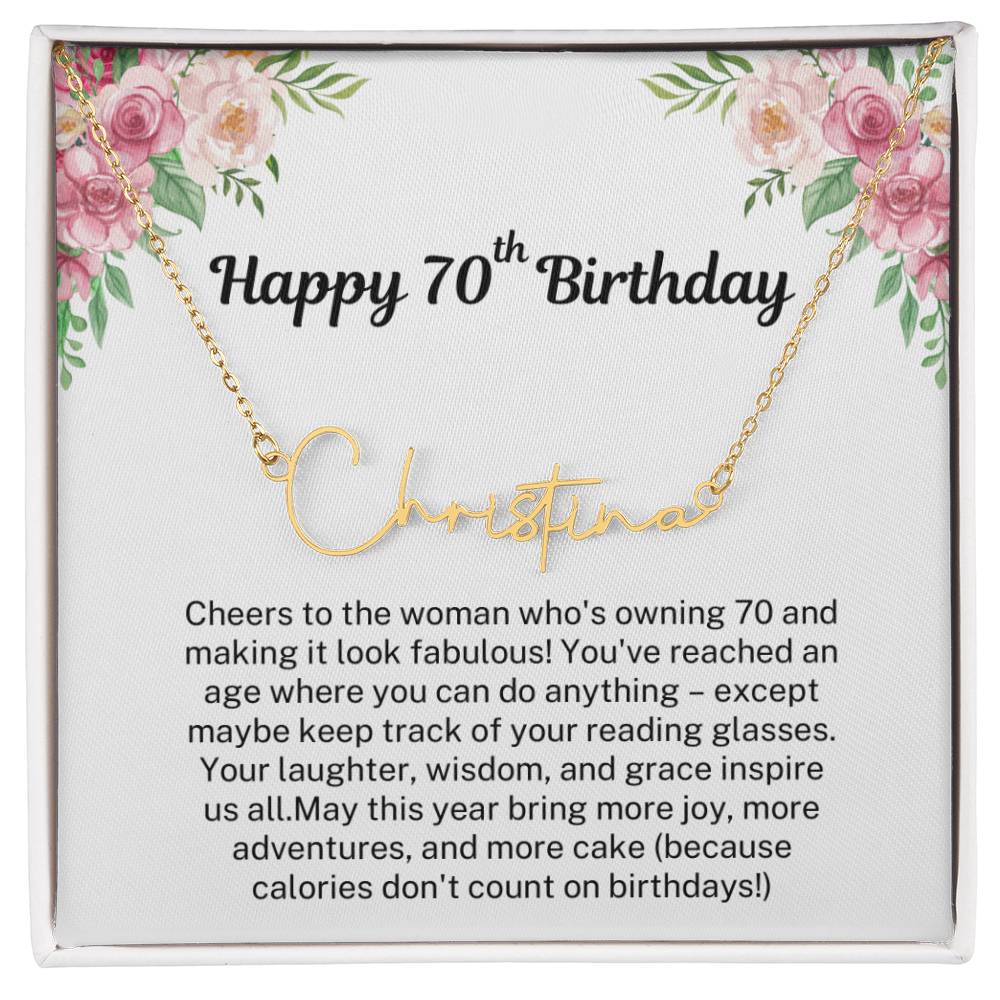Personalized 70th Birthday Gift for Her - Customizable Signature Style Name Necklace