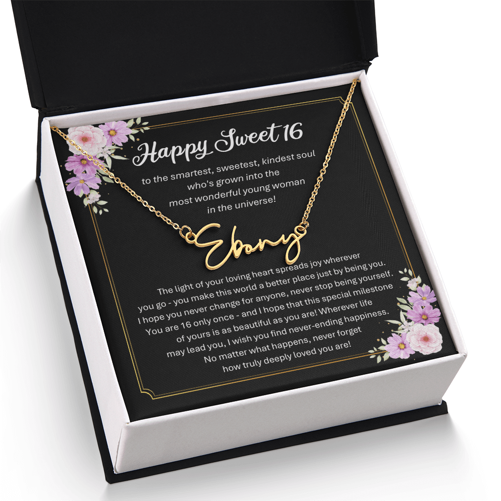 Personalized Sweet 16 Birthday Gift – Custom Signature Style Name Necklace – Unique Name Plate Necklace for Granddaughter from Grandma or Daughter from Mom