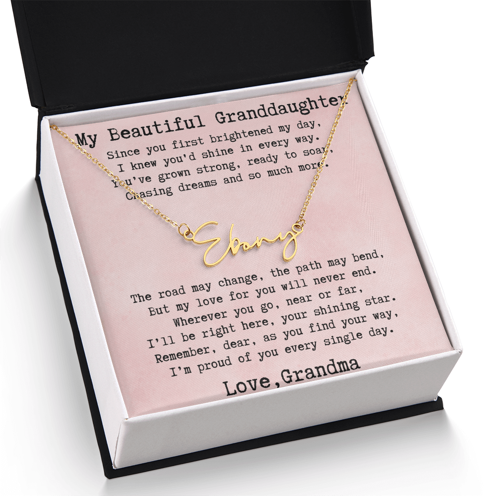 Personalized Birthday Gift for Granddaughter – Custom Signature Style Name Necklace – Unique Name Plate Necklace from Grandma