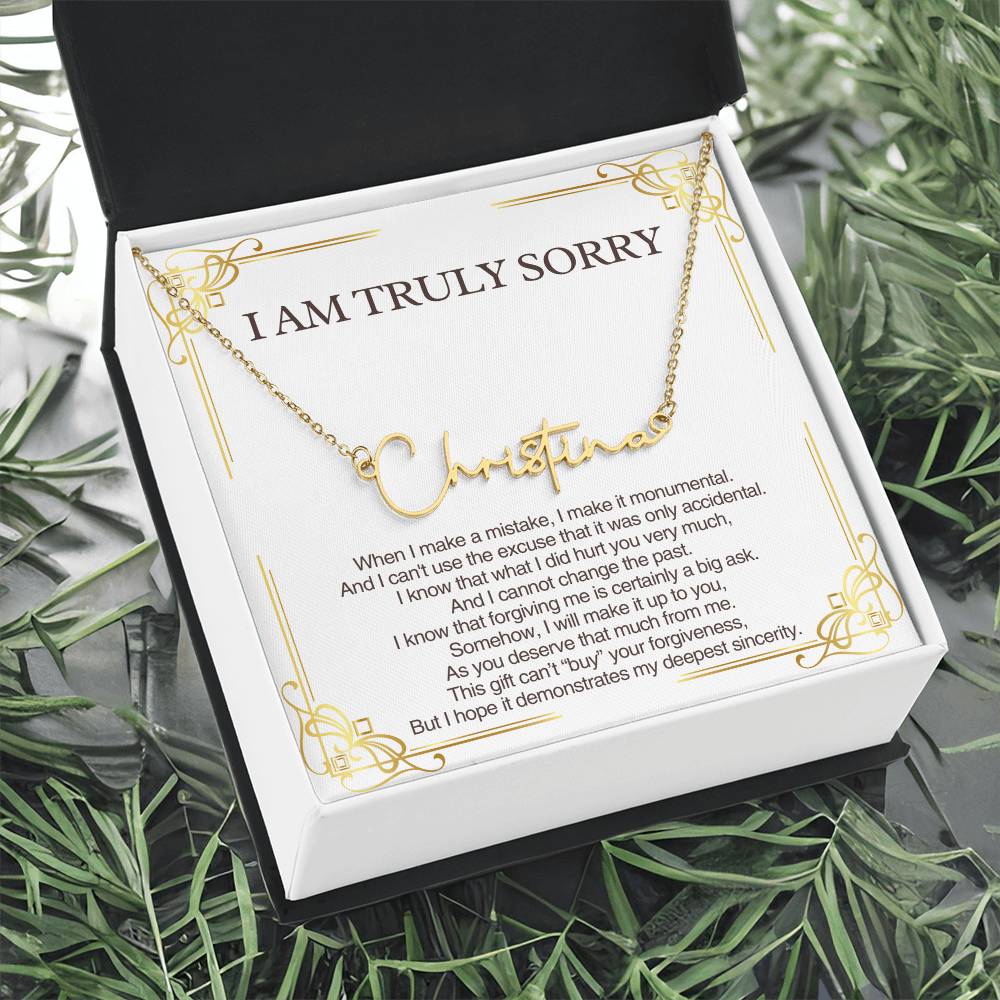 Personalized Apology Gift for Her - Customizable Signature Style Name Necklace - I am Truly Sorry