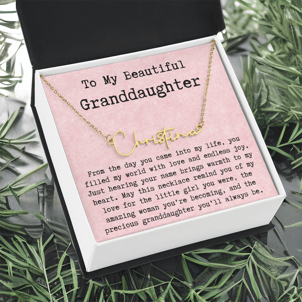 Personalized Birthday Gift for Granddaughter – Custom Signature Style Name Necklace – Unique Name Plate Necklace from Grandma, Nana, or Grandpa