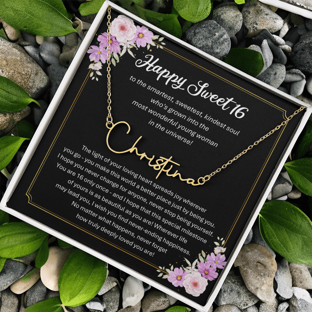 Personalized Sweet 16 Birthday Gift – Custom Signature Style Name Necklace – Unique Name Plate Necklace for Granddaughter from Grandma or Daughter from Mom