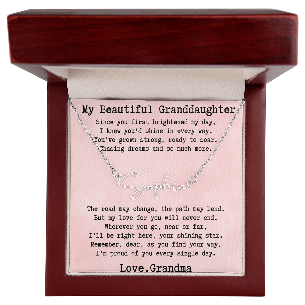 Personalized Birthday Gift for Granddaughter – Custom Signature Style Name Necklace – Unique Name Plate Necklace from Grandma