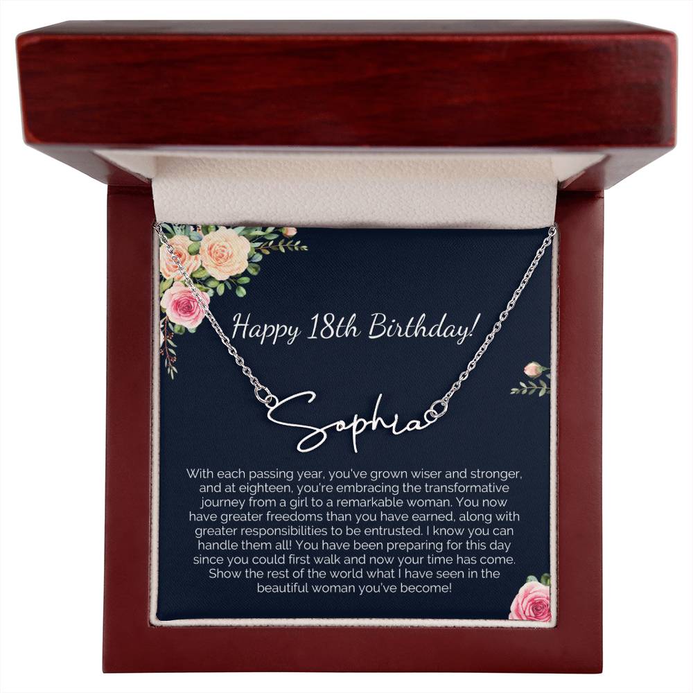 Personalized 18th Birthday Gift for Her - Customizable Signature Style Name Necklace