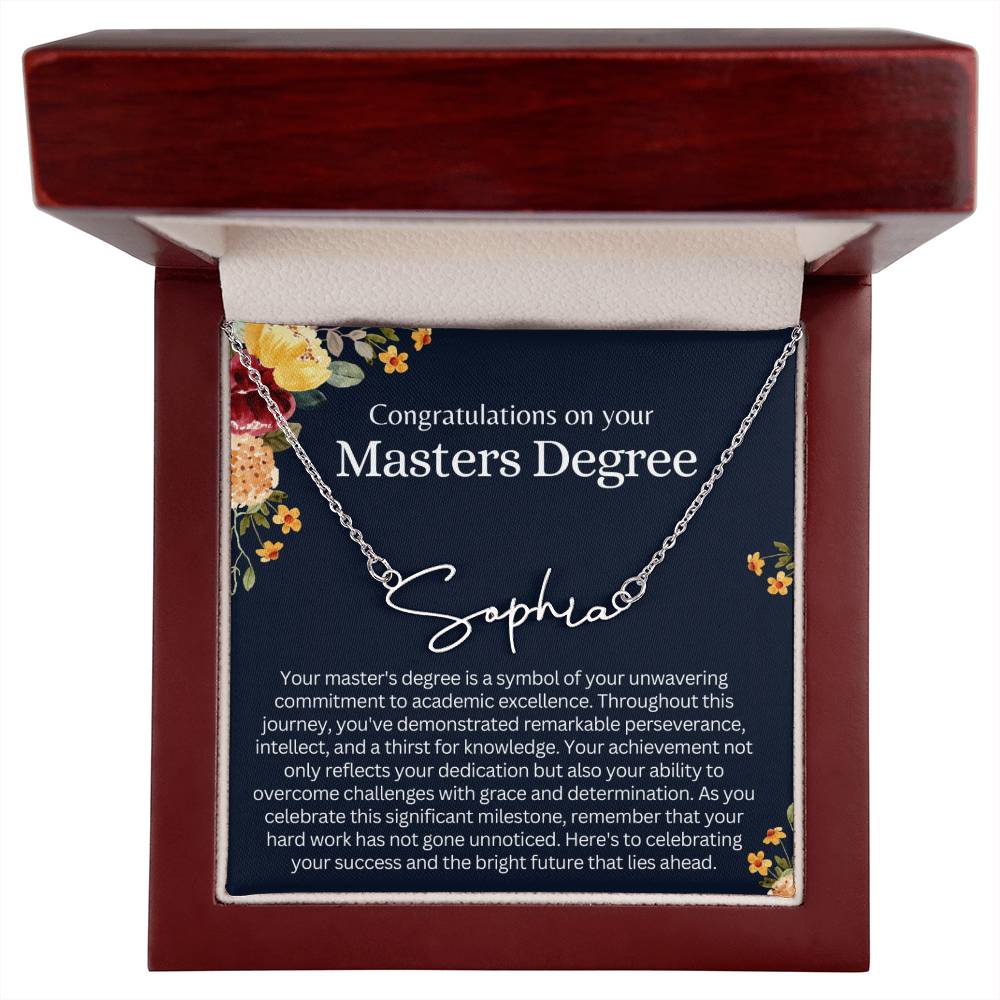 Personalized Masters Degree Gift for Her - Customizable Signature Style Name Necklace