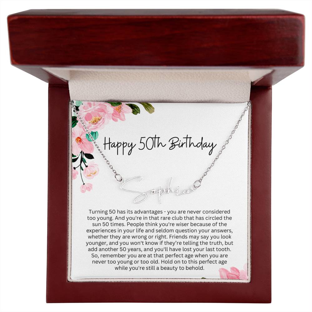 Personalized 50th Birthday Gift for Her - Customizable Signature Style Name Necklace