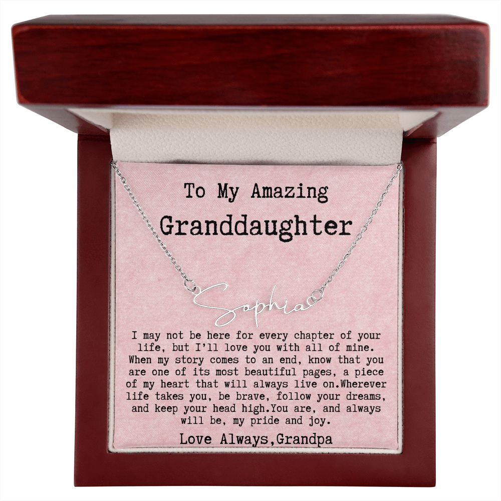 Personalized Birthday Gift for Granddaughter – Custom Signature Style Name Necklace – Unique Name Plate Necklace from Grandpa
