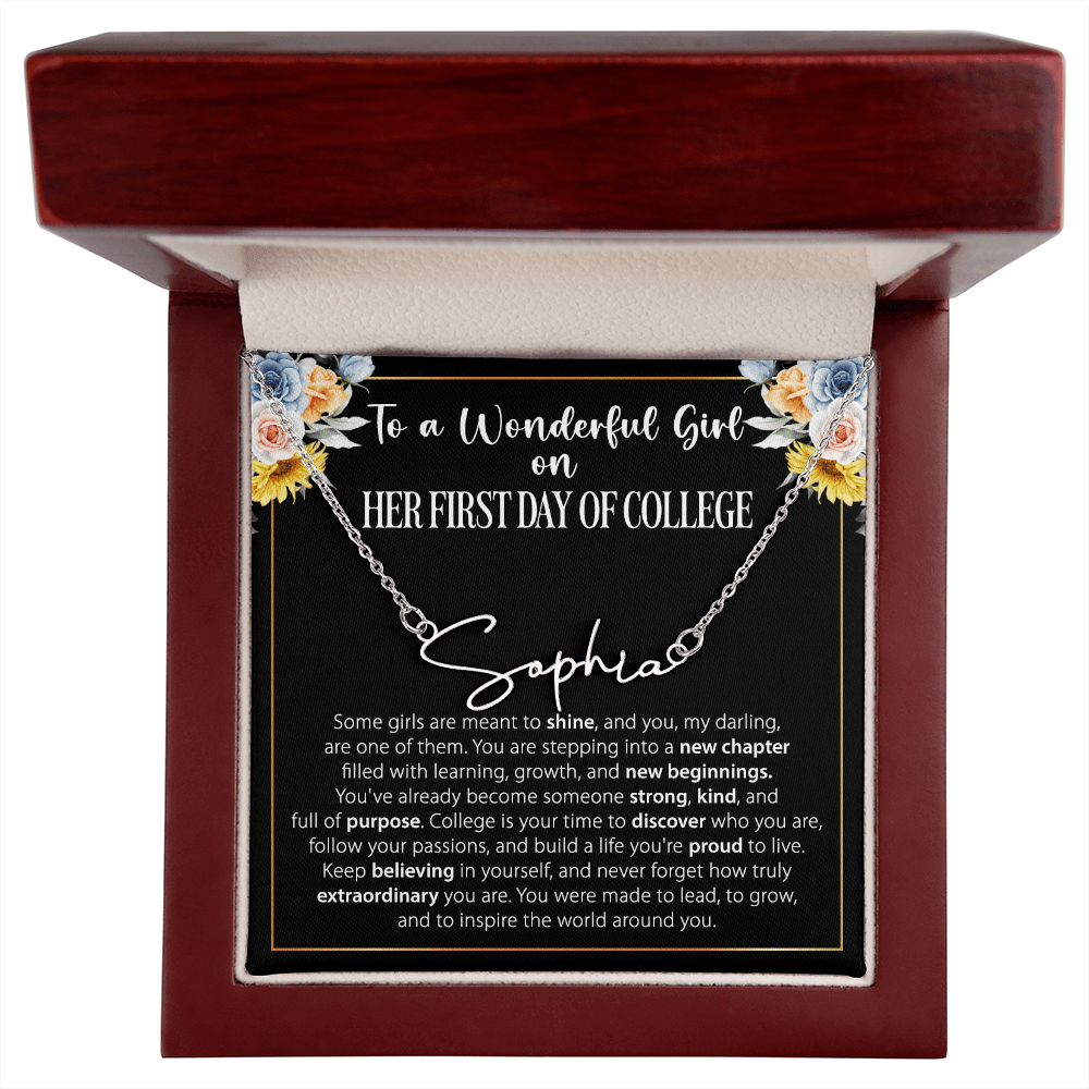 1st Day of College - Signature Style Name Necklace - Custom Gift for Daughter, Granddaughter