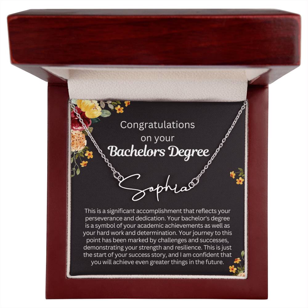 Personalized Bachelors Degree Graduation Gift - Customizable Signature Style Name Necklace