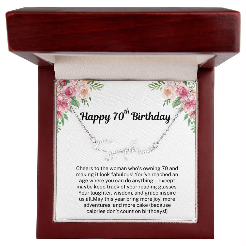Personalized 70th Birthday Gift for Her - Customizable Signature Style Name Necklace