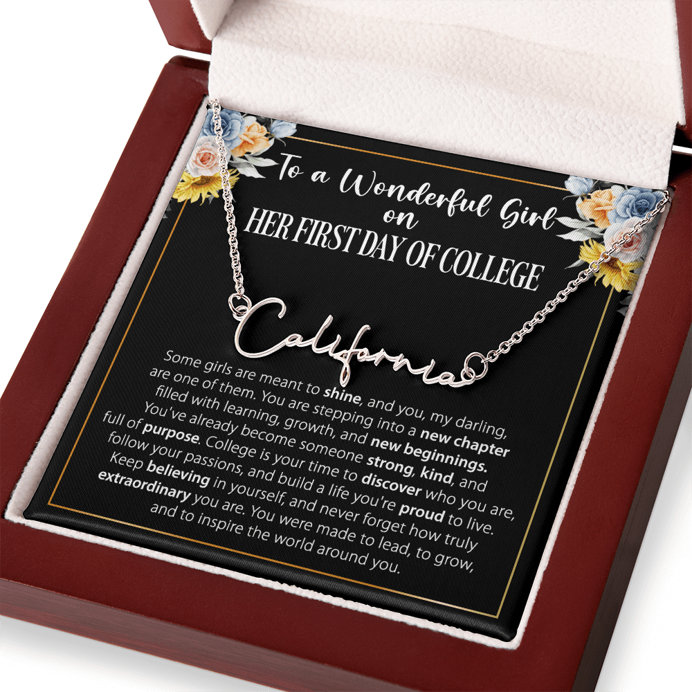 1st Day of College - Signature Style Name Necklace - Custom Gift for Daughter, Granddaughter