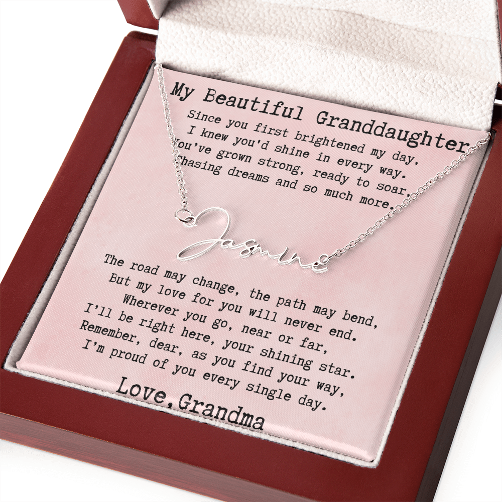 Personalized Birthday Gift for Granddaughter – Custom Signature Style Name Necklace – Unique Name Plate Necklace from Grandma