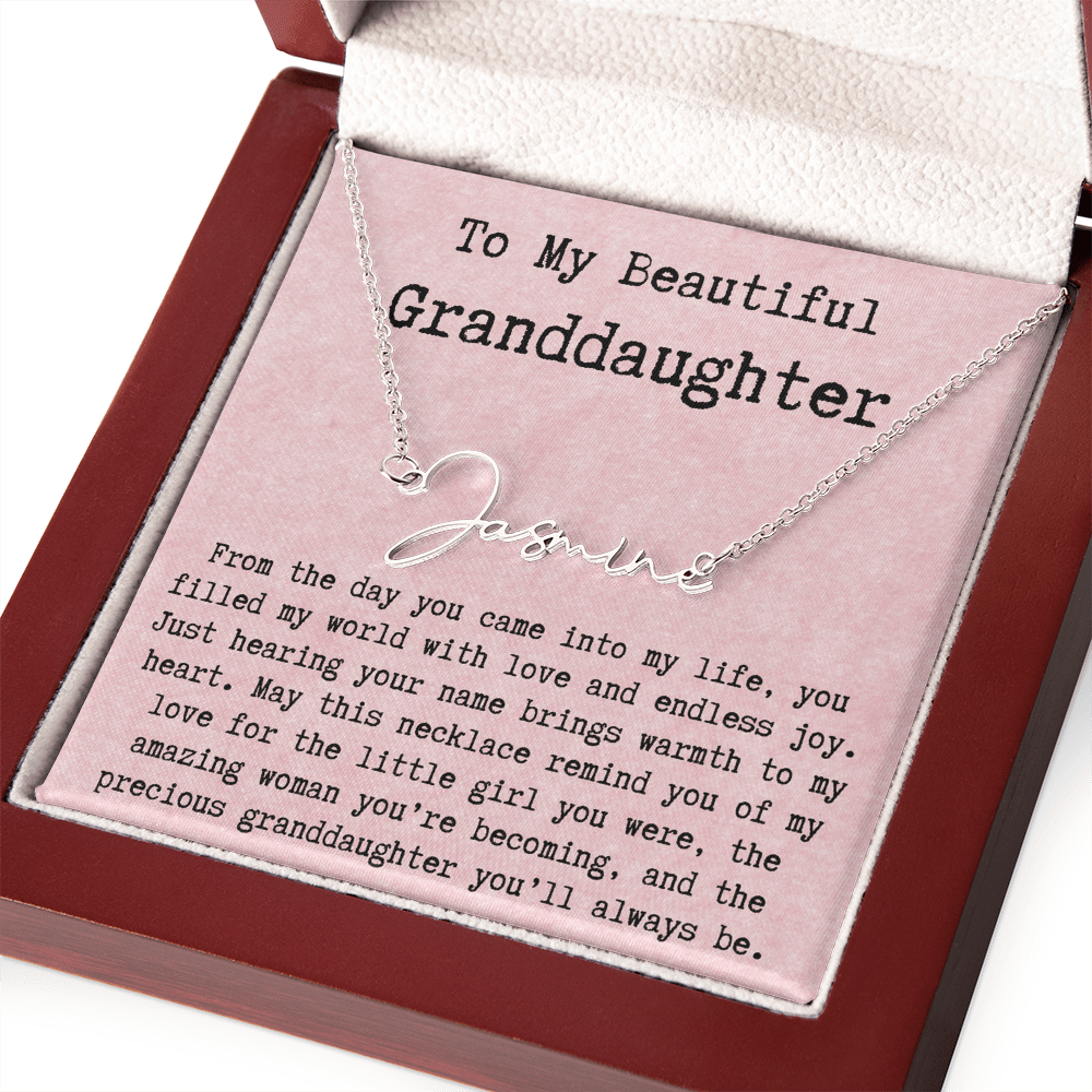 Personalized Birthday Gift for Granddaughter – Custom Signature Style Name Necklace – Unique Name Plate Necklace from Grandma, Nana, or Grandpa