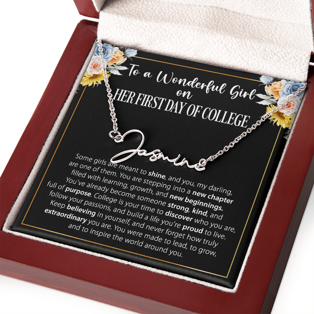 1st Day of College - Signature Style Name Necklace - Custom Gift for Daughter, Granddaughter
