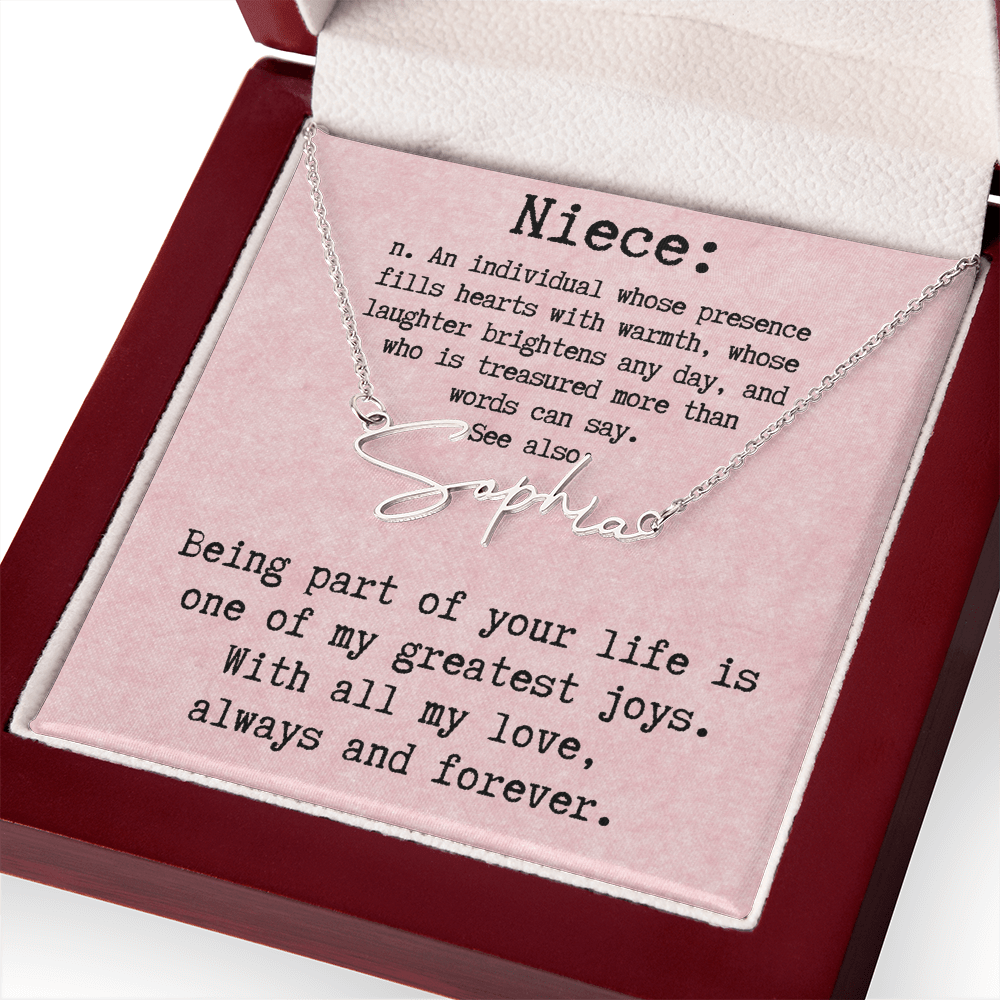 Personalized Birthday Gift for Niece – Custom Signature Style Name Necklace – Unique Name Plate Necklace Birthday Present from Aunt