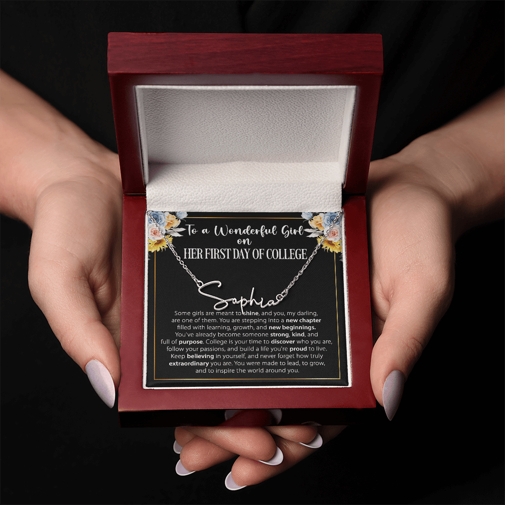 1st Day of College - Signature Style Name Necklace - Custom Gift for Daughter, Granddaughter